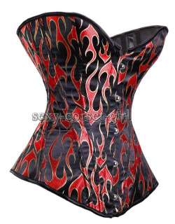 Fire Printed Red/BLK Corset Full Steel Boned Bustier S A04  