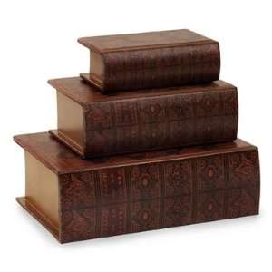 Faux Leather Nesting Wooden Book Boxes   Set of 3 by IMAX:  