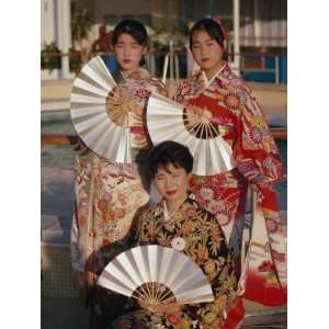  Portrait of Three Young Women in Traditional Kimonos 