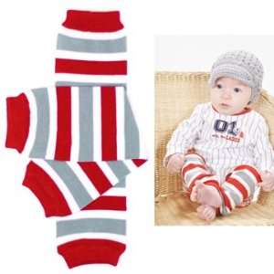   Red & Gray Stripe baby leg warmers for boy or girl by My Little Legs