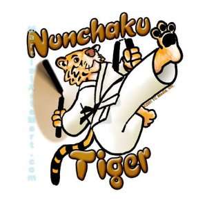  Martial Arts T shirt   Nunchaku Tiger (White T shirt 