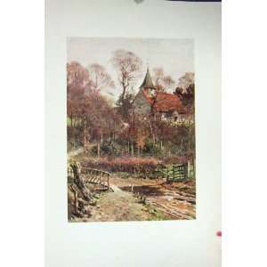  COLOUR PRINT c1920 PYRFORD CHURCH WOKING ENGLAND