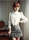 Womens Ladies Trendy Chiffon Frill Collar White Tops Shirt Blouse US 