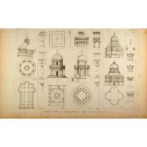  1845 Antique Engraving Architecture Bramante Churches 