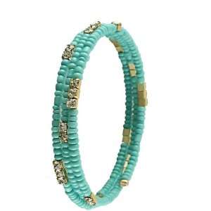 Fashion Bangle Bracelet with Turquoise Seed Beads and Small Clear 