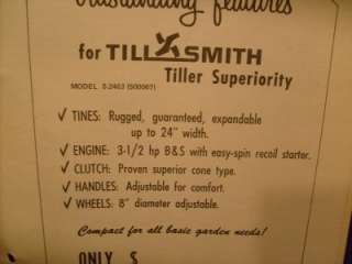 MAGNA TILLSMITH TILLER INST. &PARTS MANUAL MODEL S 2463  