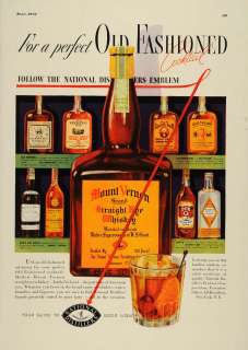 1937 Ad Mount Vernon Straight Rye Whiskey Monnet Rum   ORIGINAL 