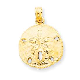 New 14K Pretty Yellow Gold Polished Sand Dollar Pendant  