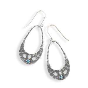   Opal Earrings Hammered Antiqued Oval Sterling Silver: Jewelry