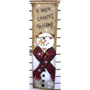  A Warm Country Welcome Snowman Wall Hanging Painted Canvas 