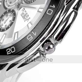 Fashion Mens Stainless Steel White Quarz Wrist Watch  