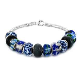   Beads Royal Blue on 8 Inch Silver Plated Bracelet with Lobster Clasp