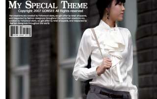 KOREAN Office Lady Silk Shirt Top sz M, BNWT, 9335 W  
