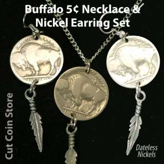 NEW Buffalo Bison 5¢ Five Cents Coin Nickel Earring & Necklace 