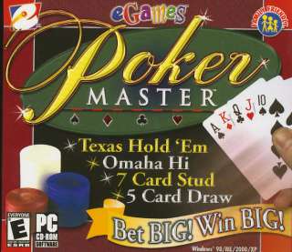 eGames POKER MASTER Texas Holdem, Omaha Hi, PC Game NEW  
