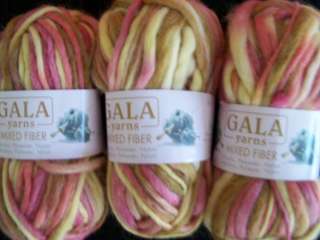 Gala Mixed Fiber roving type yarn, pink/yellow/brown, lot of 3  