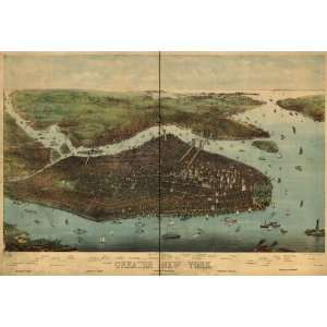  c1905 map Birds eye view of greater New York City
