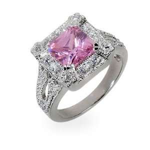  Whitneys Princess Cut Pink CZ Silver Cocktail Ring Size 8 