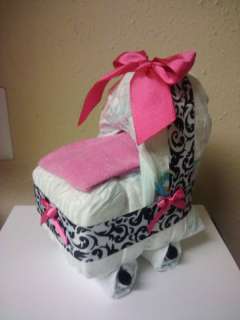 Black and withe Damask with Hot Pink diaper bassinet, baby shower 