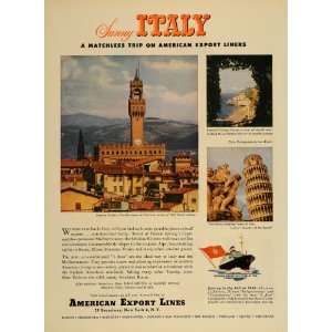 1949 Ad American Export Line Italy Florence Pisa Amalfi 