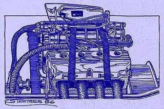 Chrysler 426 Blown Hemi Drag Racing Engine Diazo Blue Print Art