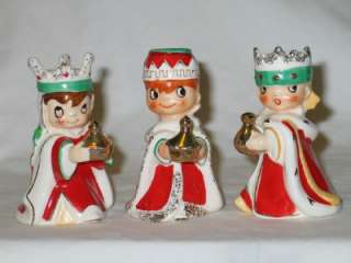   Three Kings Christmas Candle Holder Bells Wisemen 1950s T19  