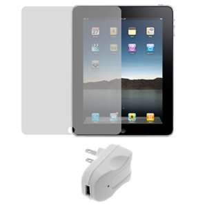   White USB Home Travel Charger + LCD Screen Protector for Apple iPad