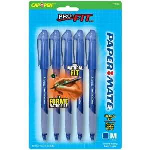  Paper Mate Pro Fit Medium Tip Stick Ballpoint Pen, 5 Blue 