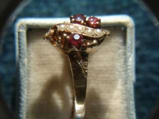 Victorian Art Nouveau 10K Rose Gold Ruby Seed Pearl Hallmarked Ring Sz 