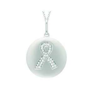  14K White Gold Diamond Breast Cancer Awareness Ribbon Disc 