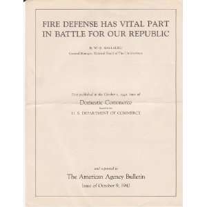Fire Insurance and The War Effort Pamphlet by W.E. Mallalieu, General 