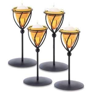  4 cups Graceful Amber Metal w/ Glass Votive Candle Holders 