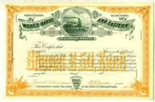Wilkes Barre & Eastern Railroad Co. Stock Certificate  