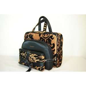  Cosmetic Weekender Travel Case Bag 3pc Set ~ Black/Beige 