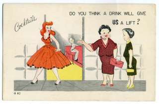 Postcard~Sexy Pinup Girl comic~Cocktails~bar Description: Original 