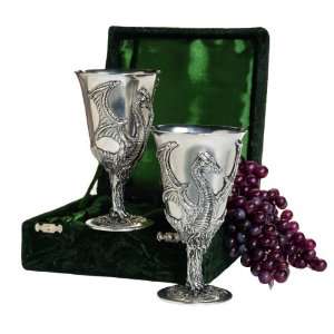  Dragon Pewter Goblets: Set of Two with Gift Box: Kitchen 