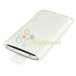 White Pull Leather Pouch Case Cover+PRIVACY FILTER Film for iPhone 4 G 