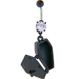    Cubic Zirconia Black Plating Coffin Dangle Belly Ring: Jewelry