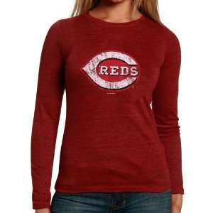   Red Distressed Logo Triblend Long Sleeve T shirt