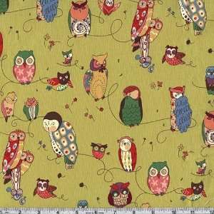  45 Wide Spotted Owl Green Tea Fabric By The Yard: Arts 
