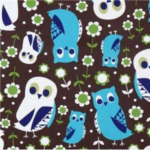  brown owls Kokka oxford fabric flower from Japan (Sold in 