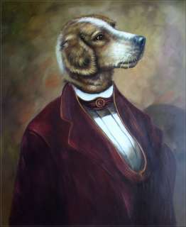 High Q. Hand Painted Oil Painting Portrait of a Dog with Tuxedo  