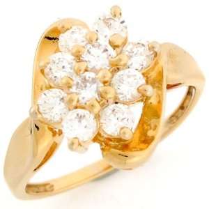   Gold Round CZ Fancy Cluster Ring with Side Twist Design: Jewelry