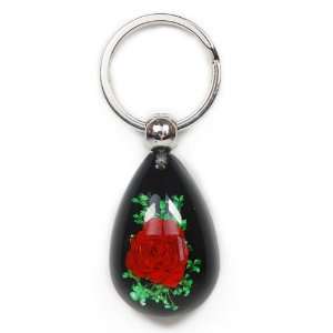  Real Flower Key Chain Red Rose Black & Green: Everything 
