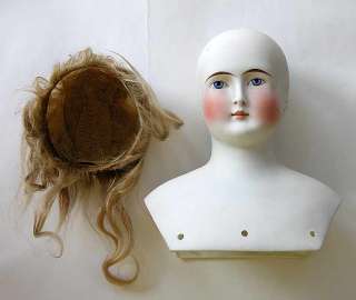 Antique ABG Parian Shoulder Head, 6.8 , Bald Head, Original Mohair 