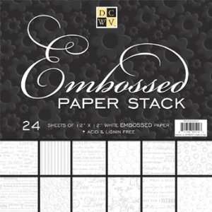  DCWV 12 x 12 EMBOSSED PAPER STACK WHITE ON WHITE