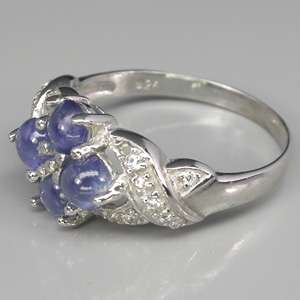 SUBLIME GENUINE TOP RICH BLUE SAPPHIRE & AAA WHITE CZ 925 SILVER RING 
