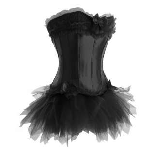 CC9 Black Swan Satin Burlesque Corset Moulin Rouge Costume Petticoat 