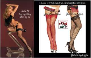 INDUSTRIAL NET Lace Top Silicone Stay up STOCKINGS OS  