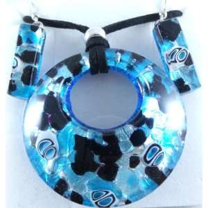   Silver Circle Murano Glass Necklace and Earrings Jewelry Set Jewelry